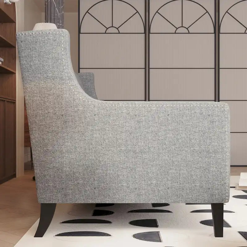 Grey 78.75 Polyester 3-Seater Sofa with Tufted Back and Cushions