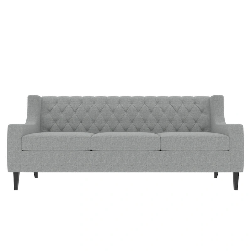 Grey 78.75 Polyester 3-Seater Sofa with Tufted Back and Cushions