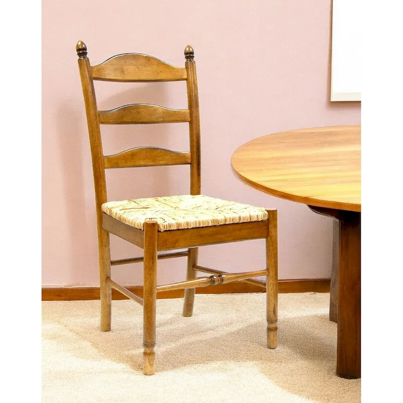 Straw And Brown Wood Ladder Back Dining Side Chair