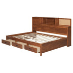 Full Size Wooden Daybed with 3 Storage Drawers, USB Ports, Pushable Shelf, Walnut