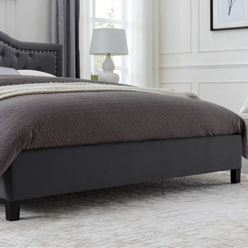 Button Tufted Platform Bed Frame King Size Upholstered Bed