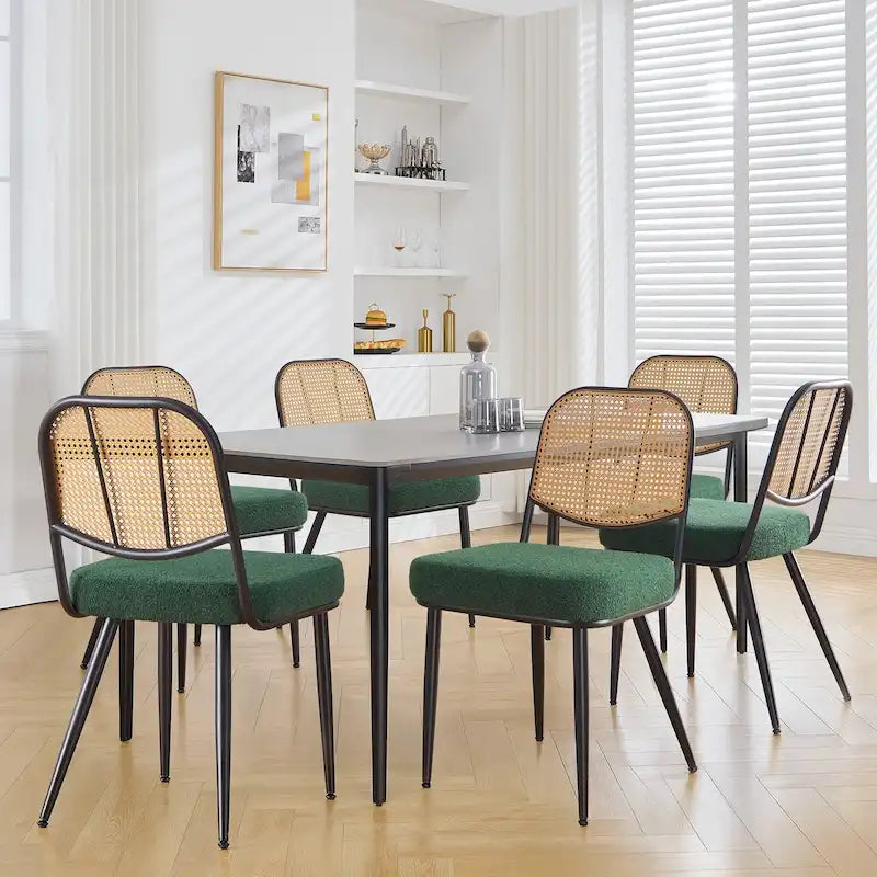Upholstered Rattan Dining Chairs Side Chair Set of 2 - 33.86H x 18.9W x 22.83D