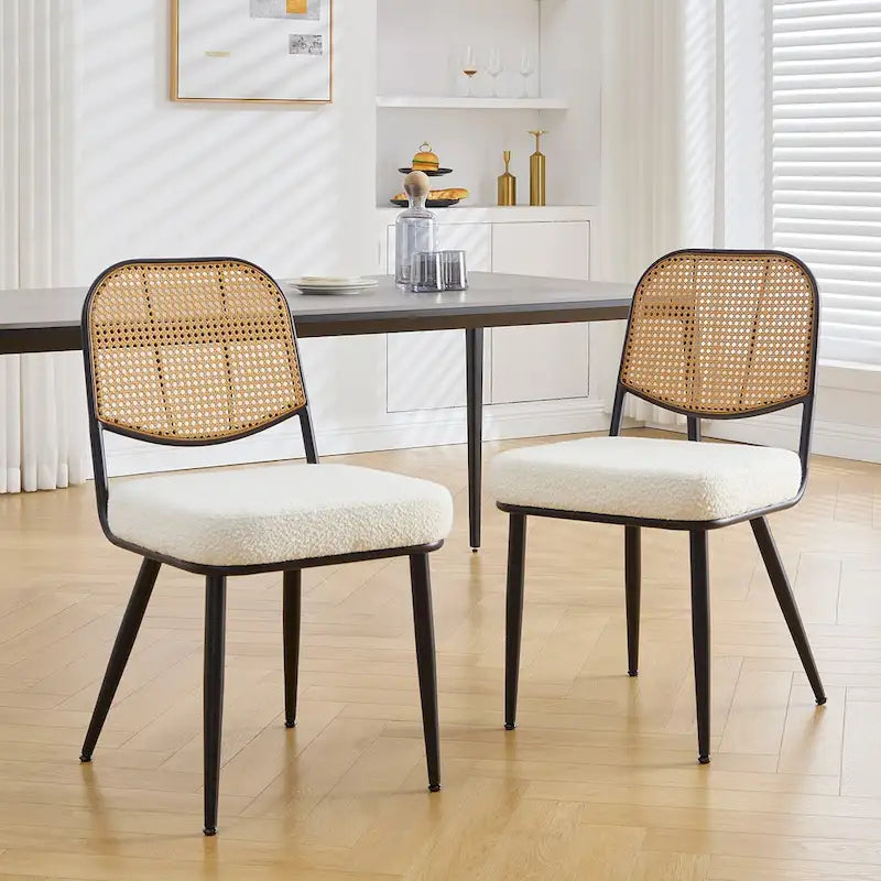 Upholstered Rattan Dining Chairs Side Chair Set of 2 - 33.86H x 18.9W x 22.83D