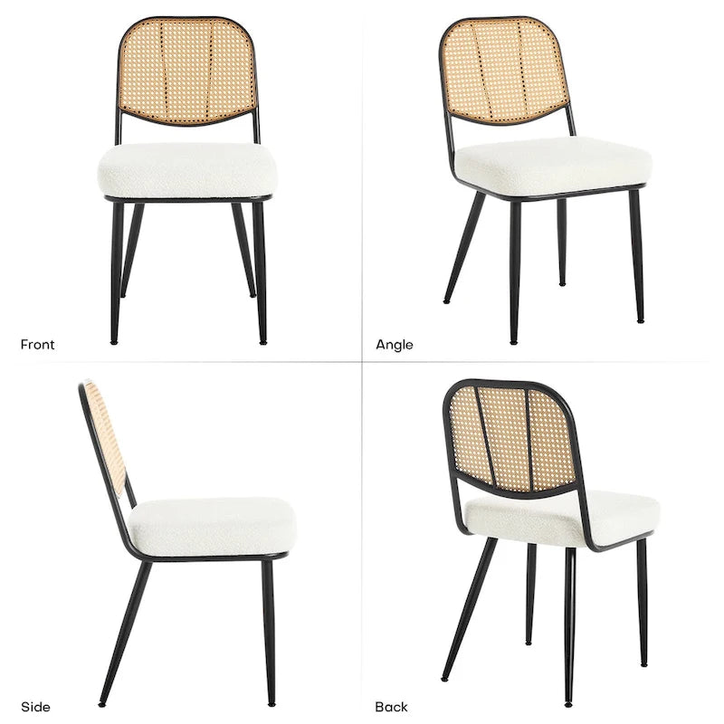 Upholstered Rattan Dining Chairs Side Chair Set of 2 - 33.86H x 18.9W x 22.83D