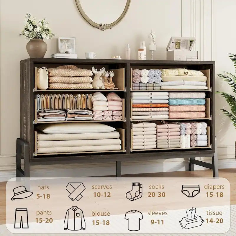 6 Dresser for Bedroom, 52 Wide Dresser, Wide Drawer with Storage Freestanding