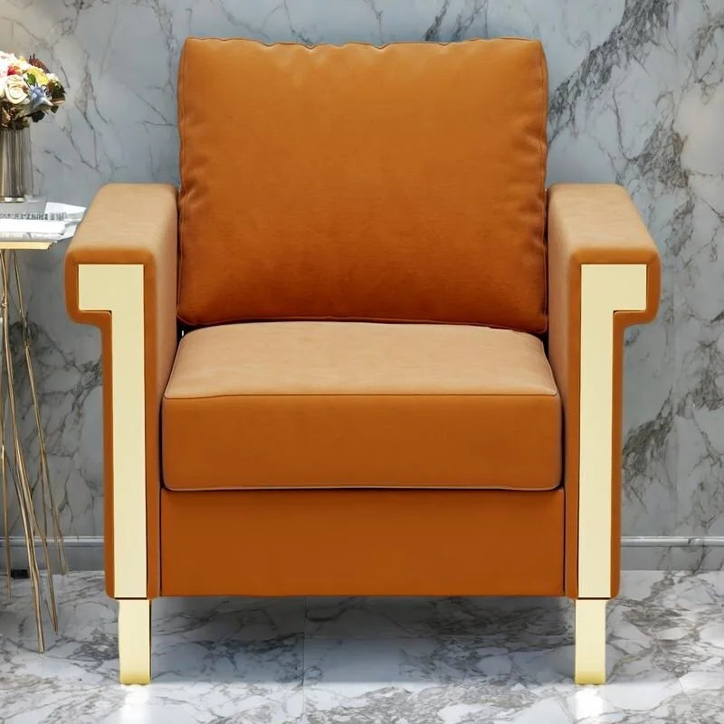 Velvet Accent Chair with Removable Cushions and Metal Legs