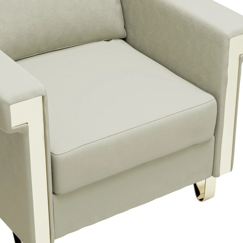 Velvet Accent Chair with Removable Cushions and Metal Legs