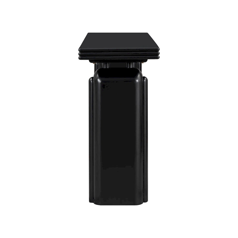 60 Acacia Wood Curved Veneer Console Table - Minimalist Design with Solid Wood Legs