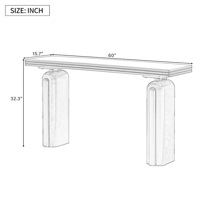 60 Acacia Wood Curved Veneer Console Table - Minimalist Design with Solid Wood Legs