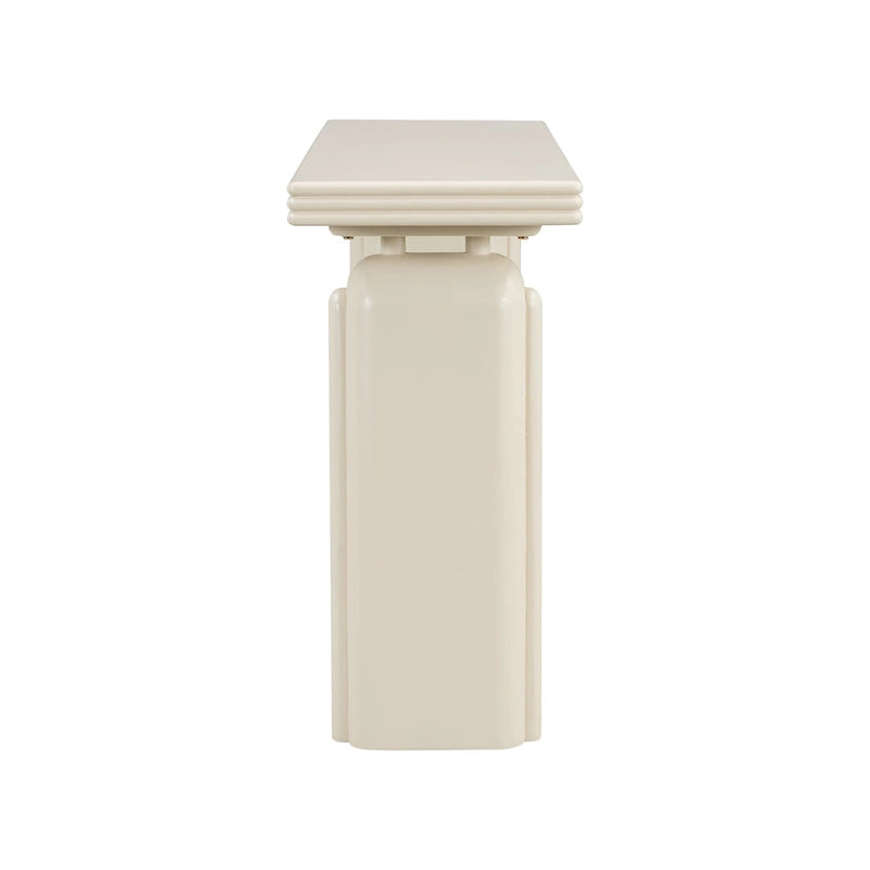 60 Acacia Wood Curved Veneer Console Table - Minimalist Design with Solid Wood Legs