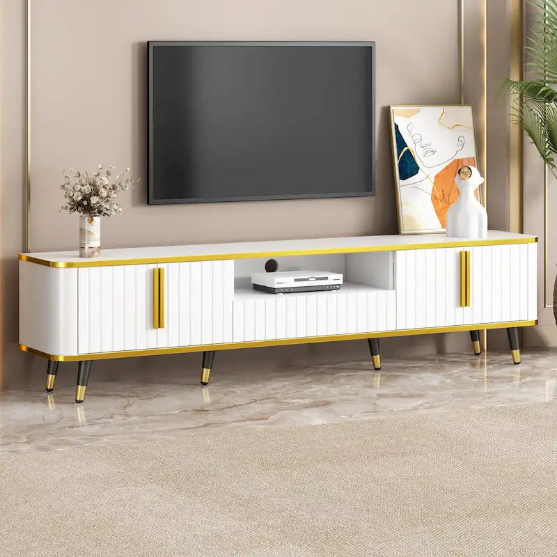 Luxury Minimalism TV Stand Storage Cabinet with Golden Accents - 13.90 x 78.80 x 19.00