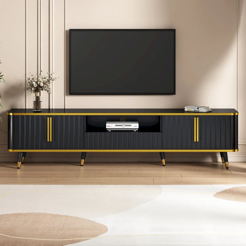 Luxury Minimalism TV Stand Storage Cabinet with Golden Accents - 13.90 x 78.80 x 19.00
