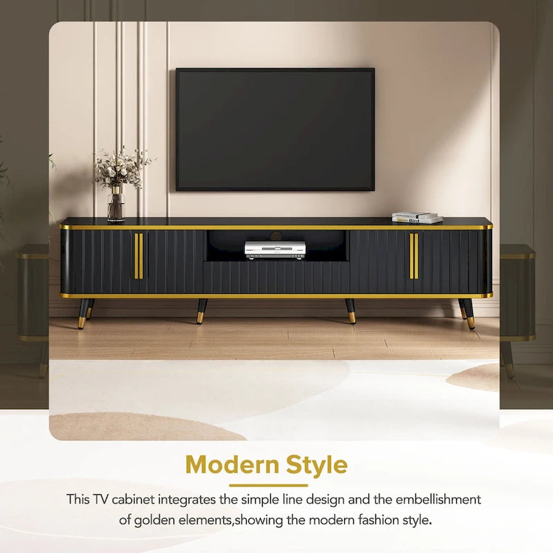 Luxury Minimalism TV Stand Storage Cabinet with Golden Accents - 13.90 x 78.80 x 19.00