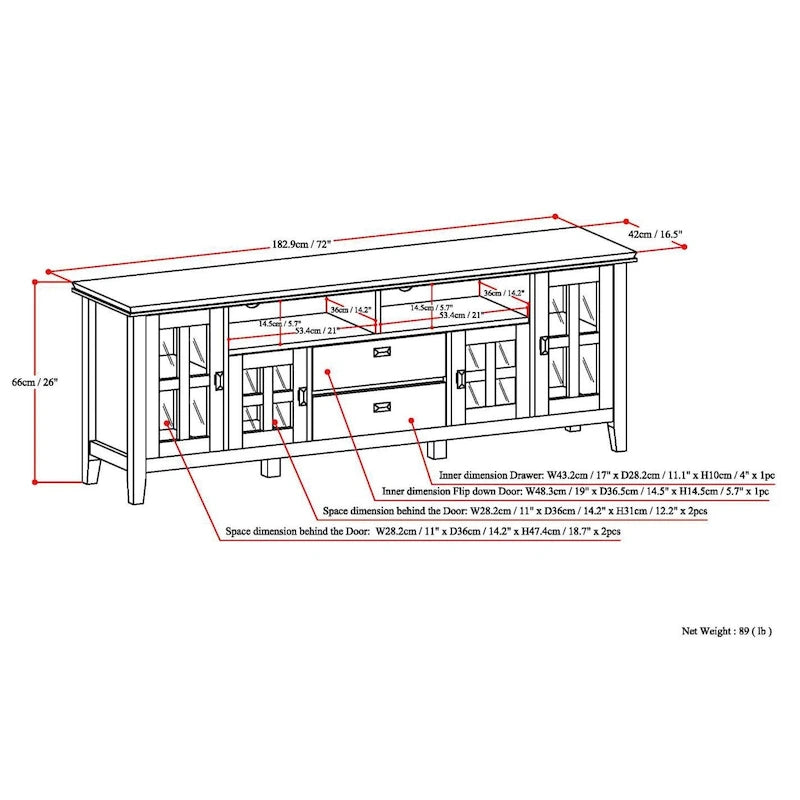 Stratford SOLID WOOD 72 Wide TV Media Stand For TVs up to 80