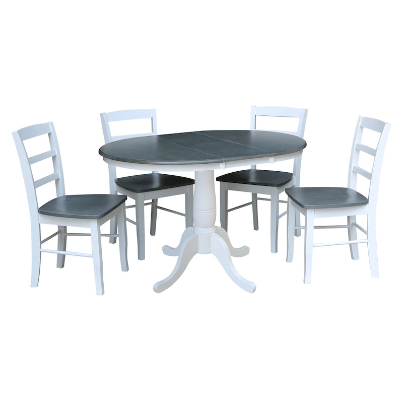 36 Round Top Pedestal Ext Table with 12 Leaf and 4 Madrid Chairs