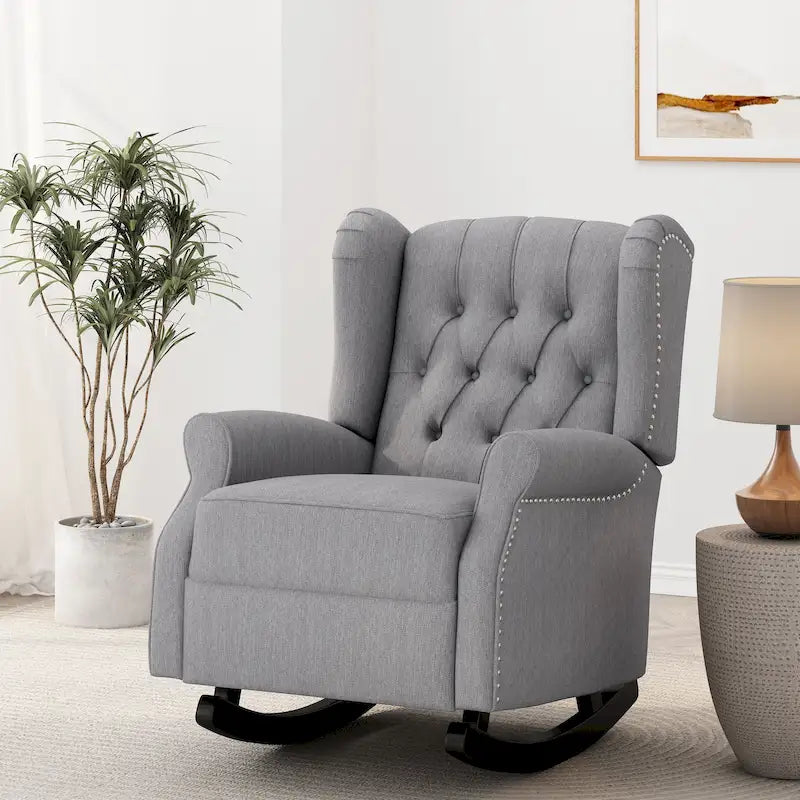 Dobles Fabric Tufted Wingback Rocking Chair