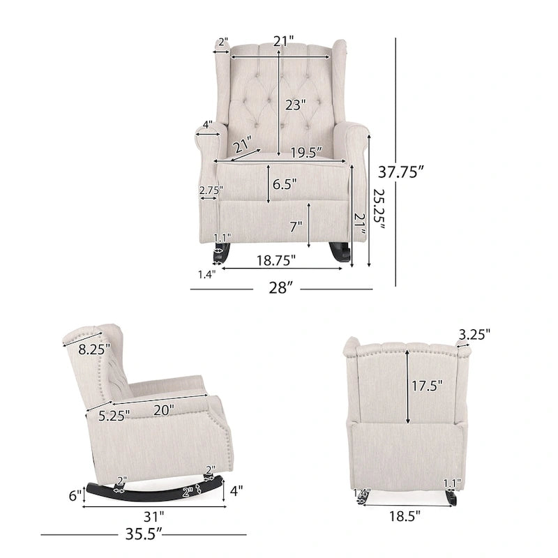 Dobles Fabric Tufted Wingback Rocking Chair