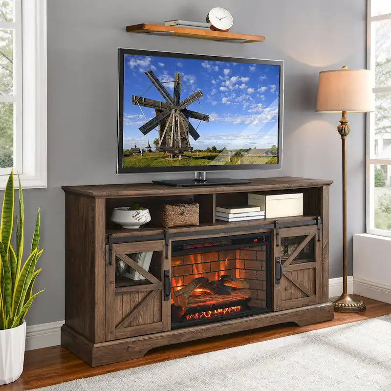 60 Inch Electric Fireplace Entertainment Center With Door Sensor
