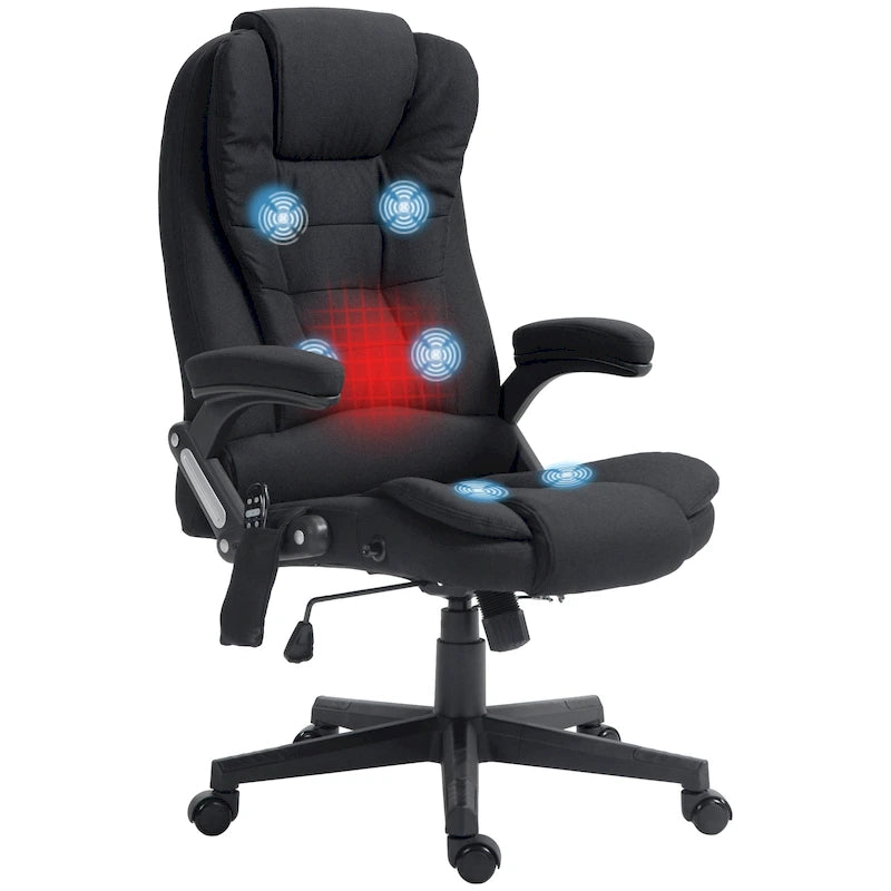 6 Point Vibrating Massage Office Chair with Heat, Linen High Back Executive Office Chair with Reclining Backrest