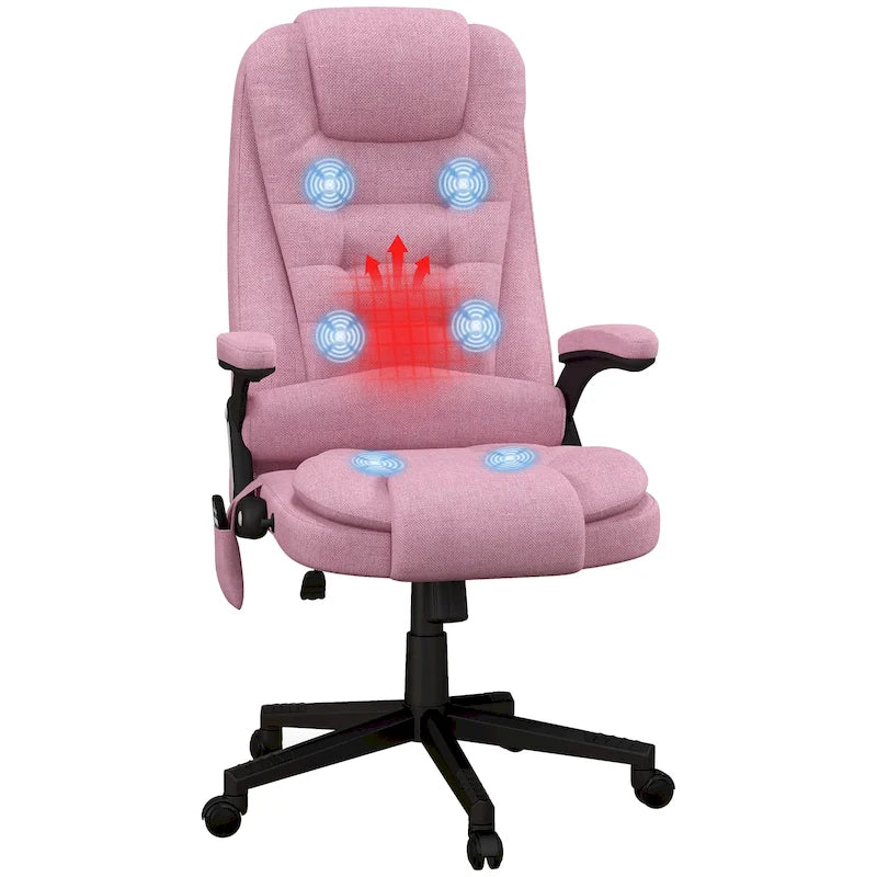 6 Point Vibrating Massage Office Chair with Heat, Linen High Back Executive Office Chair with Reclining Backrest