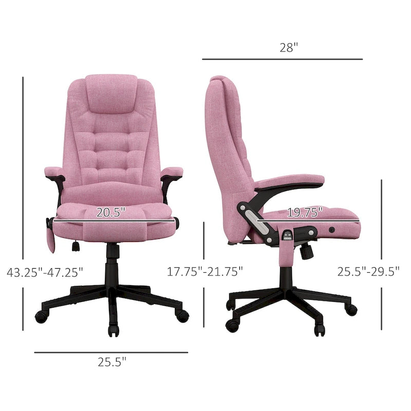 6 Point Vibrating Massage Office Chair with Heat, Linen High Back Executive Office Chair with Reclining Backrest