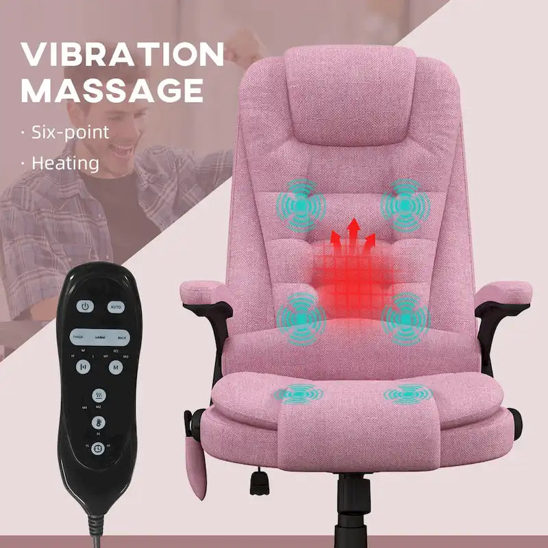 6 Point Vibrating Massage Office Chair with Heat, Linen High Back Executive Office Chair with Reclining Backrest