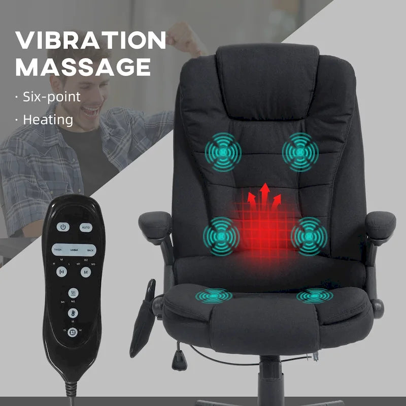 6 Point Vibrating Massage Office Chair with Heat, Linen High Back Executive Office Chair with Reclining Backrest