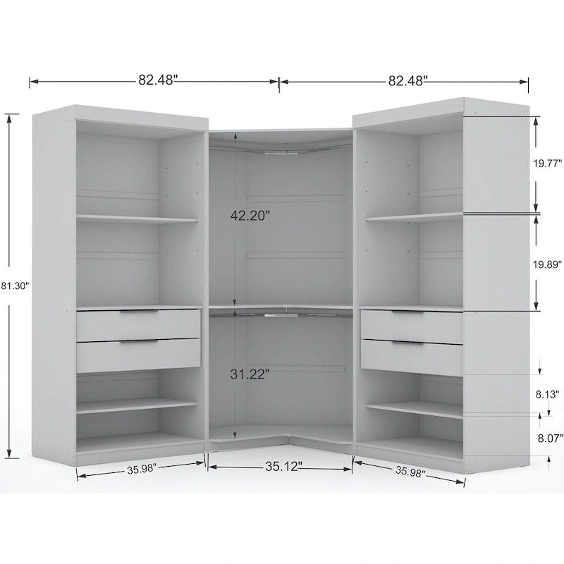 Mulberry Modern 3-sectional Wardrobe 4-drawer Corner Closet