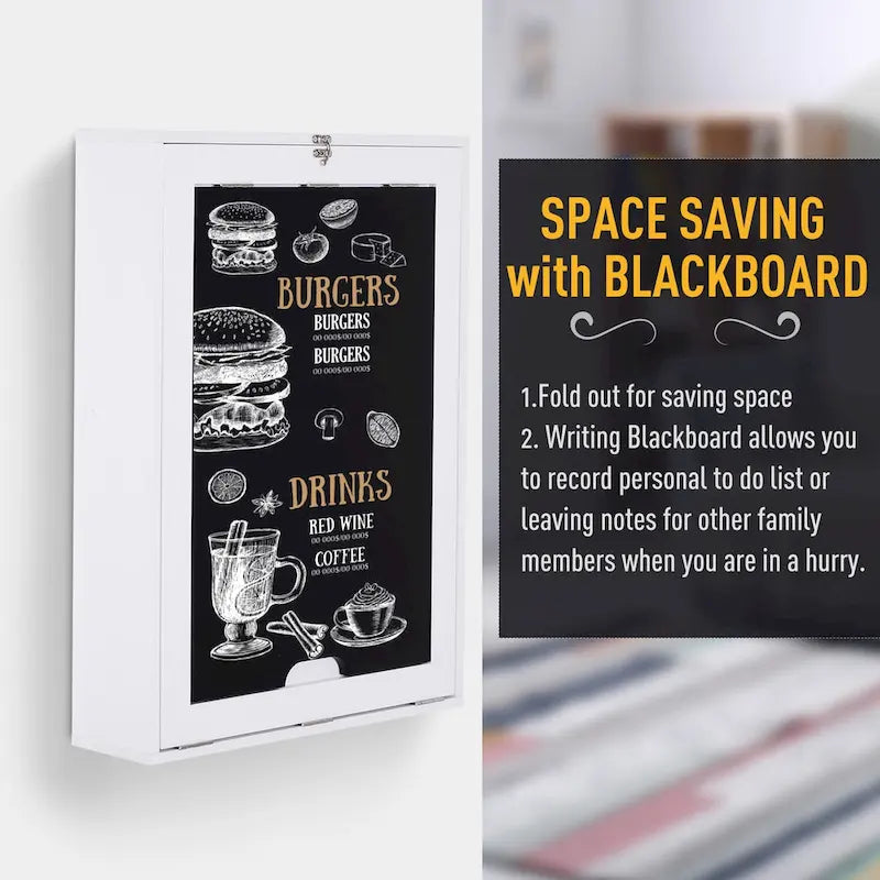 Wall Mounted Foldable Desk: Blackboard, Book Storage - Space Saving