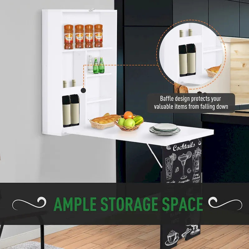 Wall Mounted Foldable Desk: Blackboard, Book Storage - Space Saving