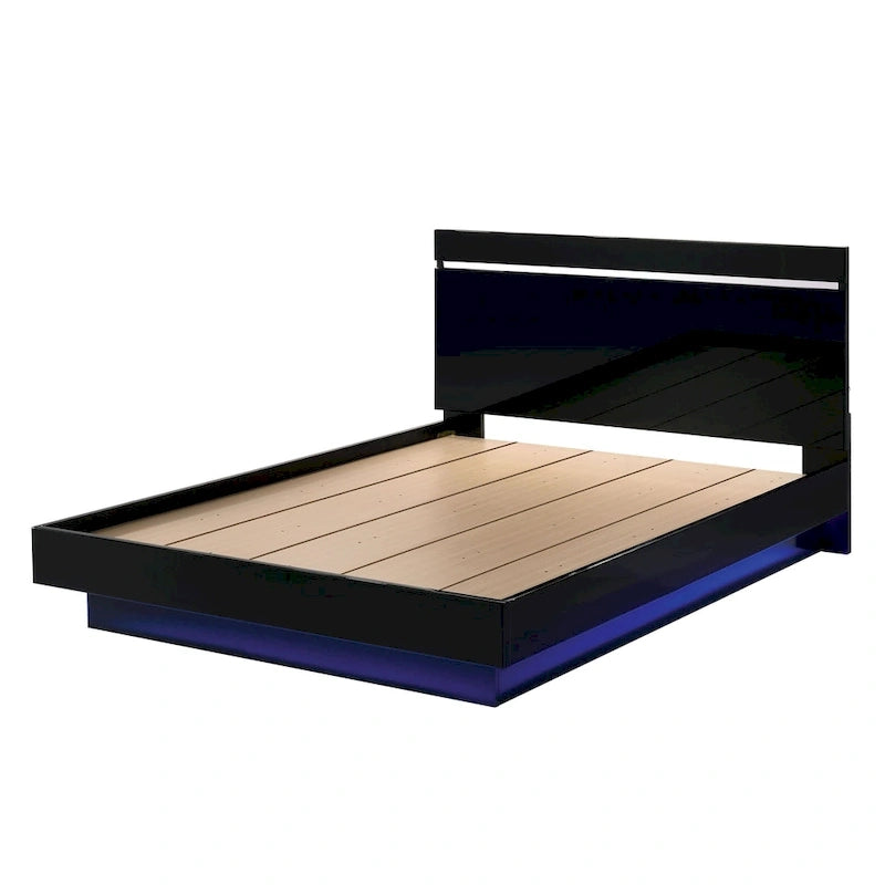 Benvolio Contemporary Black LED Light Platform Bed