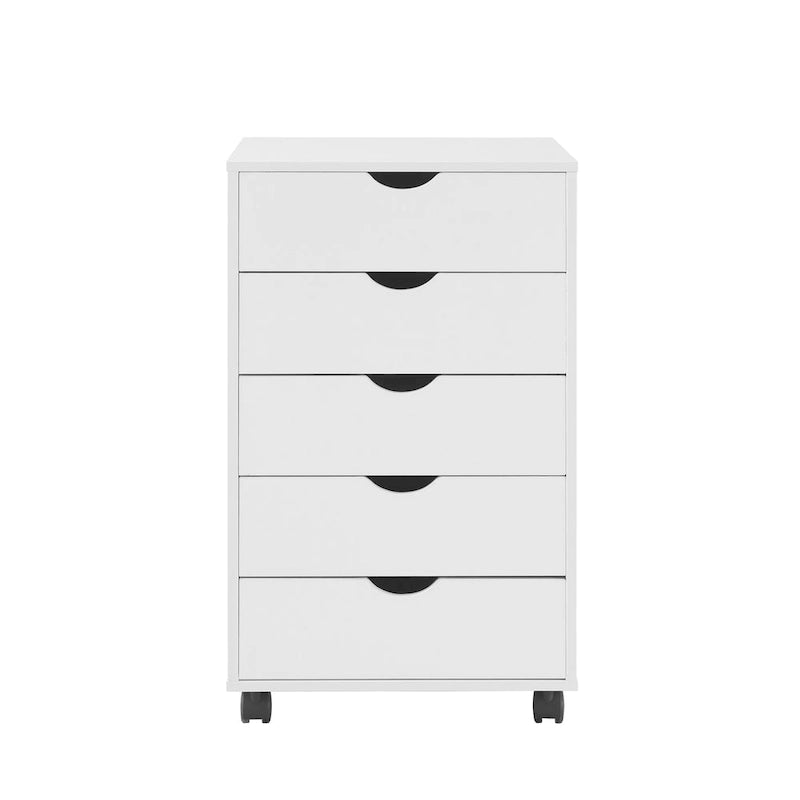 Portable Wooden 5-Drawer Cabinet with 360 Wheels, Easy Pullout Design, and Extra Top Storage
