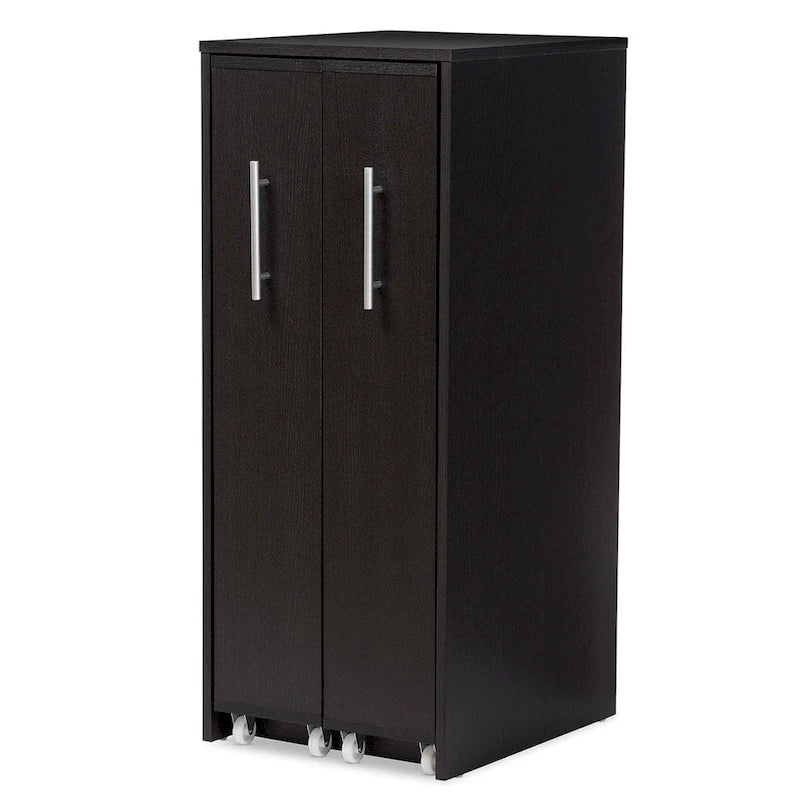 Baxton Studio Lindo Dark Brown Wood Bookcase with Two Pulled-out Doors Shelving Cabinet