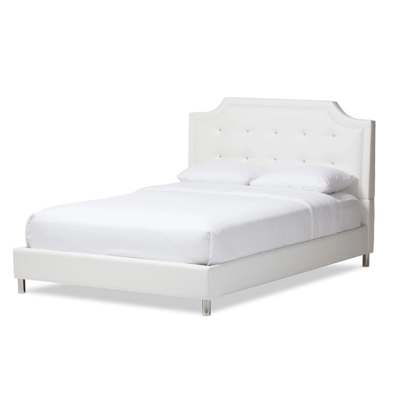 French River White Modern Bed with Upholstered Headboard