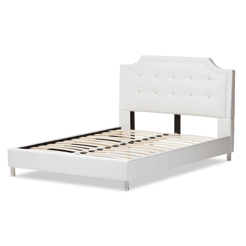 French River White Modern Bed with Upholstered Headboard