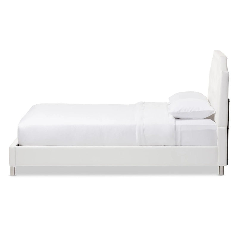 French River White Modern Bed with Upholstered Headboard