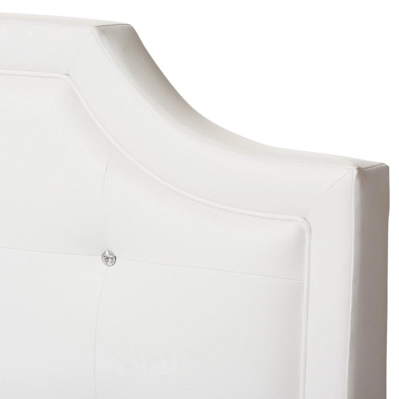 French River White Modern Bed with Upholstered Headboard