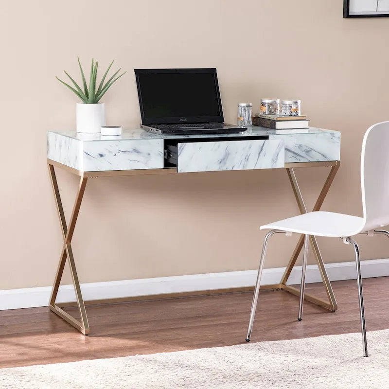 Kewen Glam White Stone Writing Desk