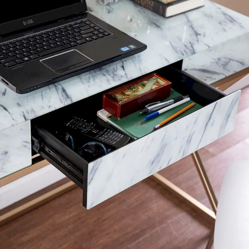 Kewen Glam White Stone Writing Desk