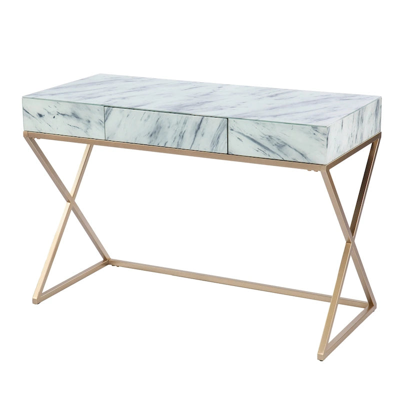 Kewen Glam White Stone Writing Desk