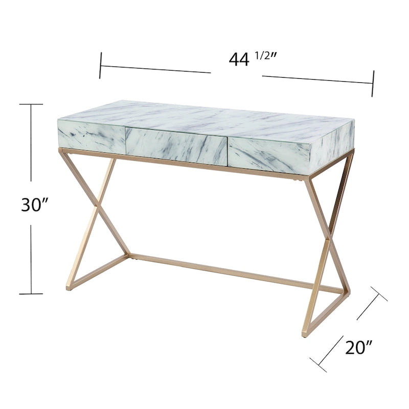 Kewen Glam White Stone Writing Desk