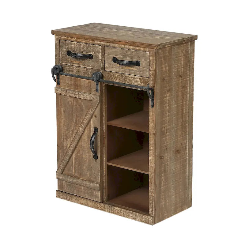 Brown Rustic Sliding Barn Door Storage Cabinet - 31.8 H x 24 W x 12 D