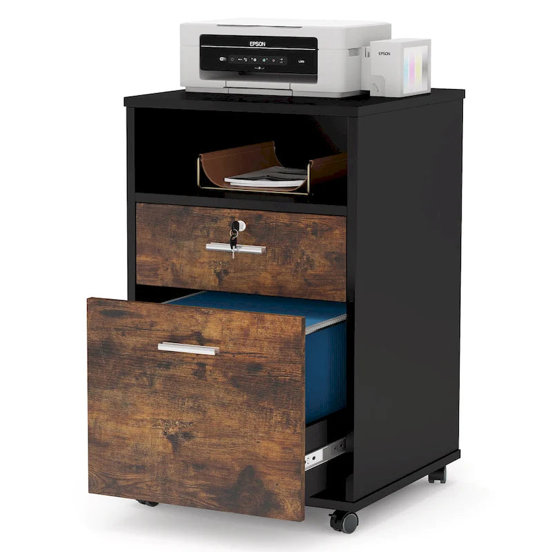 2 Drawer Mobile File Cabinet with Lock Printer Stand with Rolling Wheels