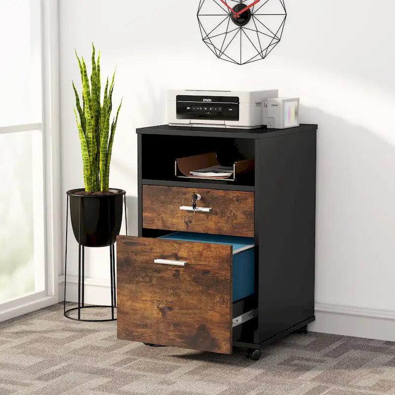 2 Drawer Mobile File Cabinet with Lock Printer Stand with Rolling Wheels