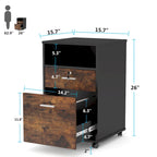 2 Drawer Mobile File Cabinet with Lock Printer Stand with Rolling Wheels