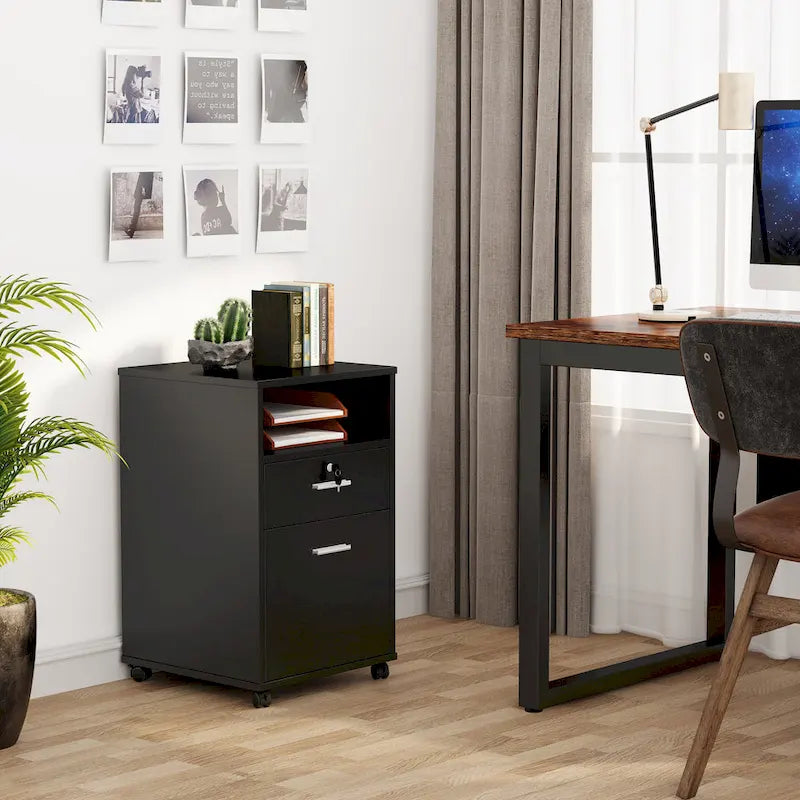 2 Drawer Mobile File Cabinet with Lock Printer Stand with Rolling Wheels