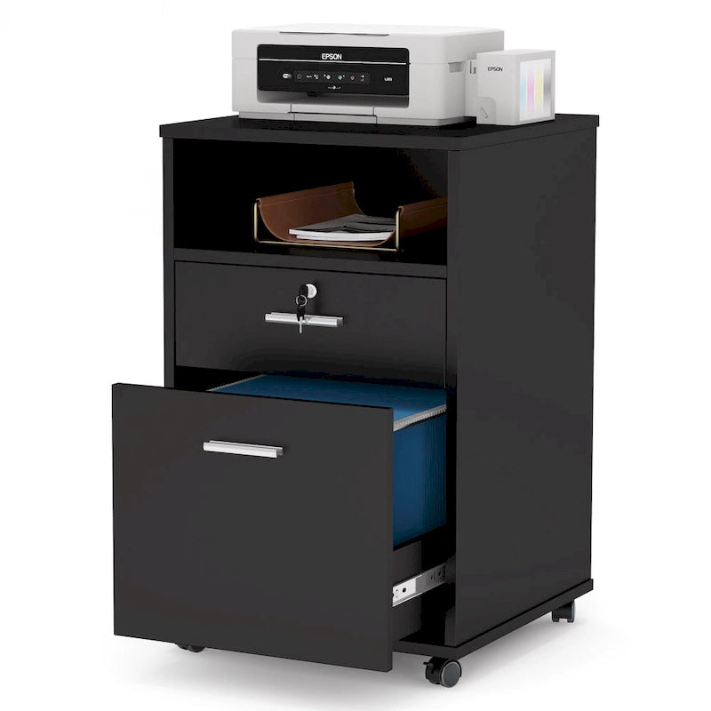 2 Drawer Mobile File Cabinet with Lock Printer Stand with Rolling Wheels