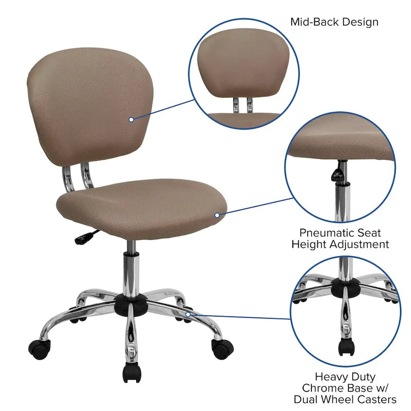 Mid-back Mesh Padded Swivel Task Office Chair with Chrome Base