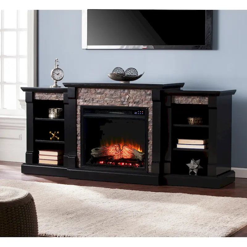 Hay River Black Electric Fireplace with Bookcases