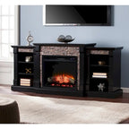 Hay River Black Electric Fireplace with Bookcases